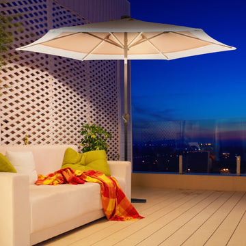 Spencer 9 ft. Classic Coastal 2-Tone Solar LED Market Patio Umbrella - JONATHAN Y